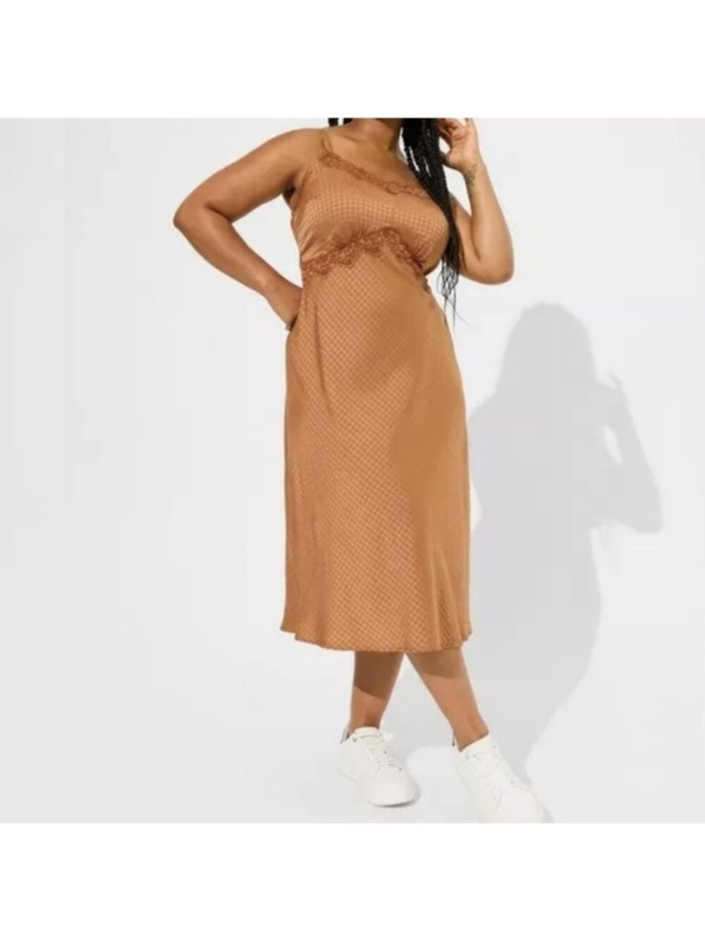 Torrid Tea Length Woven Jacquard Lace Trim Cami Dress